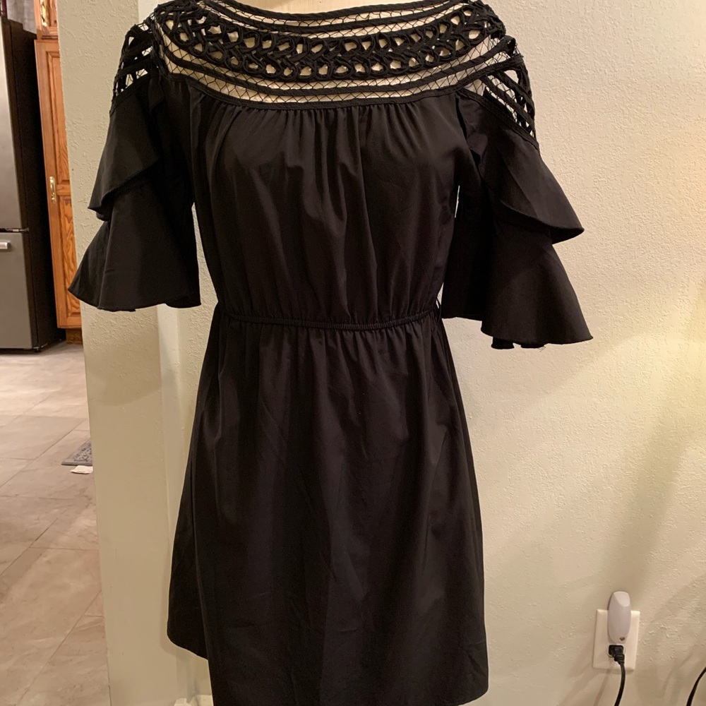 Black 3/4 Ruffle Sleeve Dress